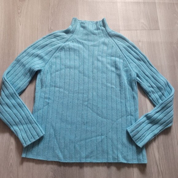 Lands End Womens Ribbed Wool Angora Blend Turtleneck Sweater Medium Blue - Picture 3 of 5